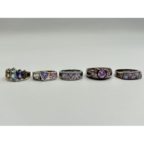 2226 - Five .925 silver multi-gemstone set dress rings - approx. gross weight 26.6g