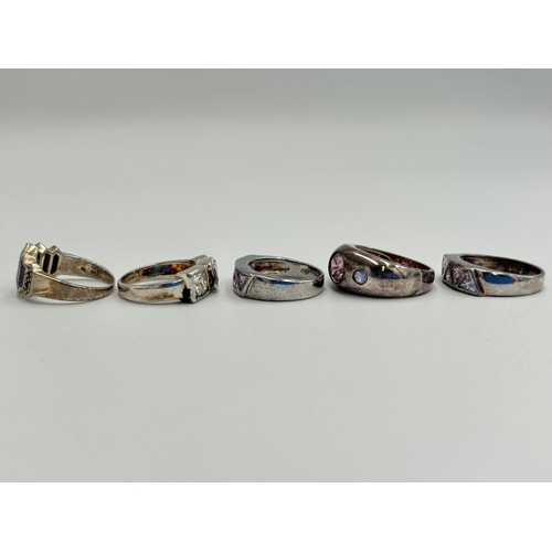 2226 - Five .925 silver multi-gemstone set dress rings - approx. gross weight 26.6g