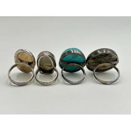 2235 - Four .925 silver gemstone set cocktail rings - approx. gross weight 43g