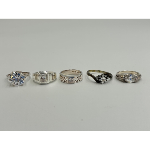 2239 - Five .925 silver CZ set dress rings - approx. gross weight 24g