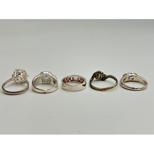 2239 - Five .925 silver CZ set dress rings - approx. gross weight 24g