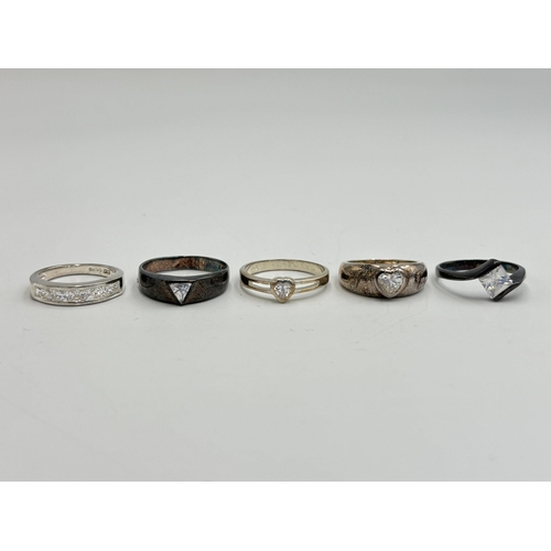 2240 - Five .925 silver CZ set dress rings - approx. gross weight 18g