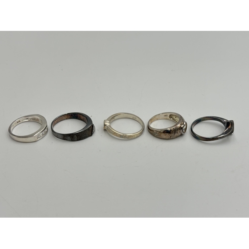 2240 - Five .925 silver CZ set dress rings - approx. gross weight 18g