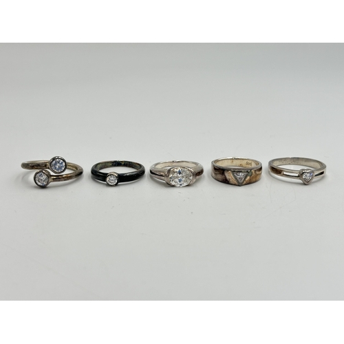 2241 - Five .925 silver CZ set dress rings - approx. gross weight 21g