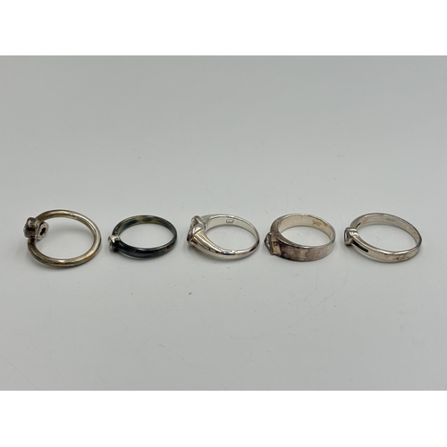 2241 - Five .925 silver CZ set dress rings - approx. gross weight 21g