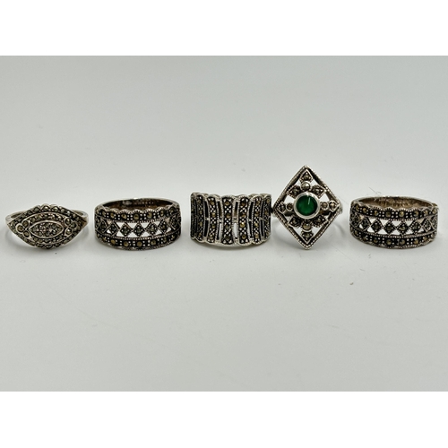 2242 - Five .925 silver marcasite set dress rings - approx. gross weight 28g