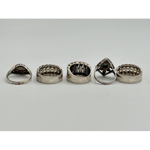 2242 - Five .925 silver marcasite set dress rings - approx. gross weight 28g