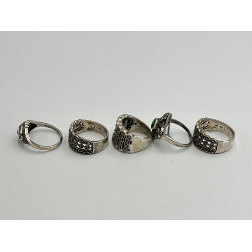 2242 - Five .925 silver marcasite set dress rings - approx. gross weight 28g