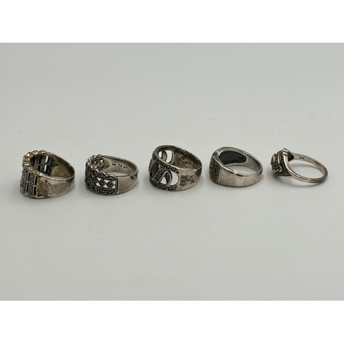 2244 - Five .925 silver dress rings - approx. gross weight 32g