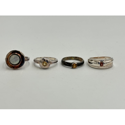 2250 - Four .925 silver gemstone set dress rings to include mother of pearl, citrine etc. - approx. gross w... 