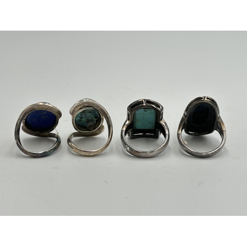 2259 - Four .925 silver gemstone set cocktail rings, three turquoise and one lapis lazuli - approx. gross w... 