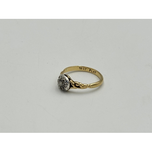 2259O - An 18ct gold and platinum diamond nine stone ring, size P - approx. gross weight 3g