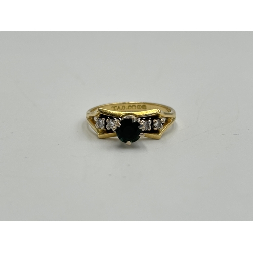 2259P - A mid 20th century hallmarked Sheffield 18ct gold sapphire and diamond five stone ring, dated 1974, ... 