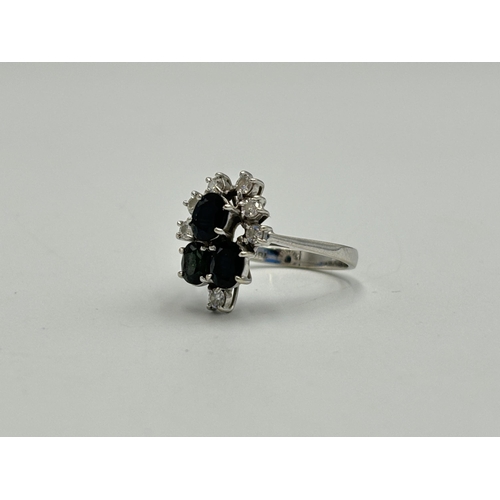 2259Q - An 18ct white gold sapphire and diamond ring, size O - approx. gross weight 4.3g