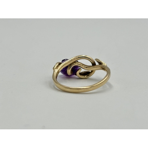 2259S - A hallmarked Sheffield 9ct gold carved amethyst floral dress ring, size O - approx. gross weight 2.5... 