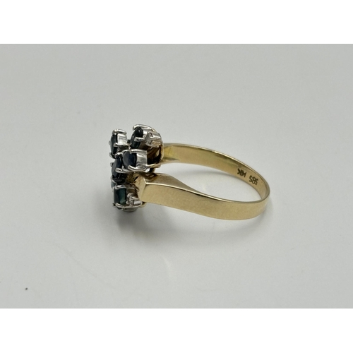 2259T - A 14ct gold sapphire and diamond cluster ring, size O - approx. gross weight 3.8g