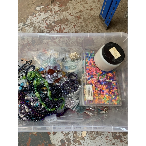 481 - A box containing a large collection of costume jewellery, beads and jewellery making accessories