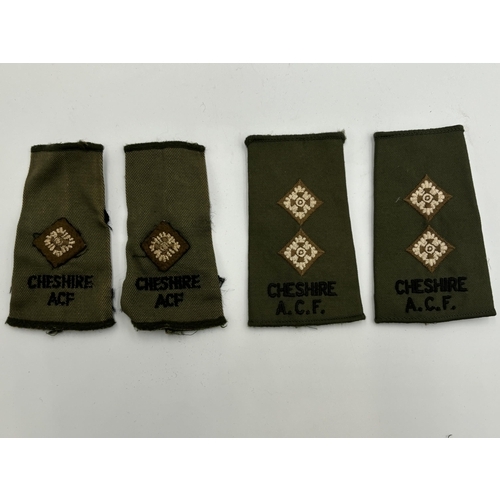 2387 - Ten military cloth patches and epaulettes to include Cheshire A.C.F. etc.