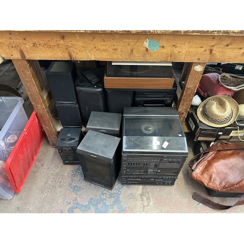 1045 - Four items of hi-fi, one Philips FCD-483 stereo system comprising two-speed turntable, three-band re... 