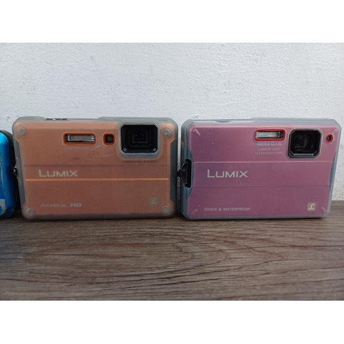 719 - Four Panasonic Lumix rugged compact digital cameras, two DMC-FT30, one DMC-FT10 and one DMC-FT2