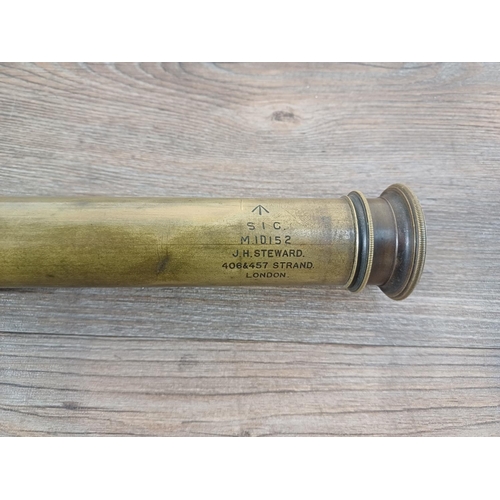 731 - A WWI brass and leather J.H. Steward military three-draw telescope stamped 'Broad arrow Sig. M.ID.15... 