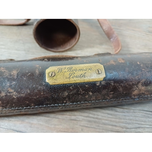 731 - A WWI brass and leather J.H. Steward military three-draw telescope stamped 'Broad arrow Sig. M.ID.15... 