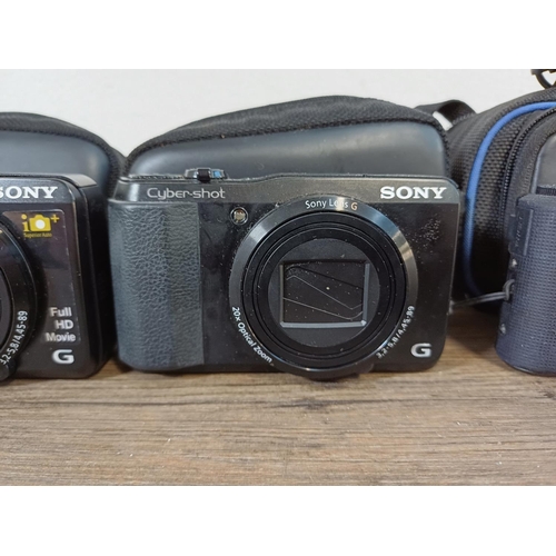 734 - Three cased Sony compact digital cameras, two DSC-HX20V 18.2mp and one DSC-HX7V 16.2mp