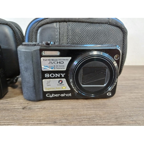 734 - Three cased Sony compact digital cameras, two DSC-HX20V 18.2mp and one DSC-HX7V 16.2mp