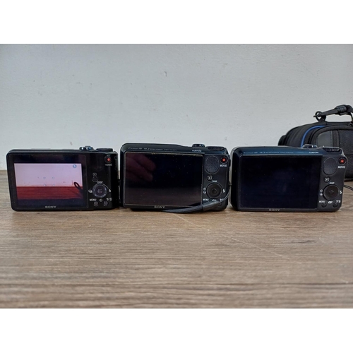 734 - Three cased Sony compact digital cameras, two DSC-HX20V 18.2mp and one DSC-HX7V 16.2mp