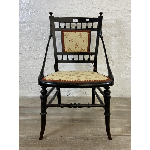 18 - A Victorian Aesthetic Movement ebonised and fabric upholstered bedroom chair - approx. 81cm high x 4... 