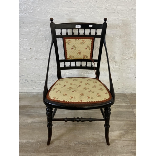 18 - A Victorian Aesthetic Movement ebonised and fabric upholstered bedroom chair - approx. 81cm high x 4... 