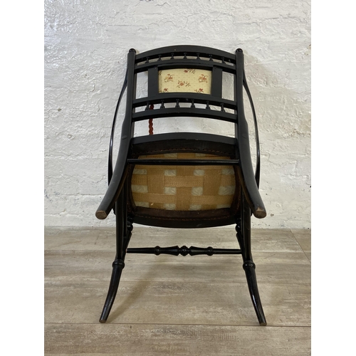 18 - A Victorian Aesthetic Movement ebonised and fabric upholstered bedroom chair - approx. 81cm high x 4... 