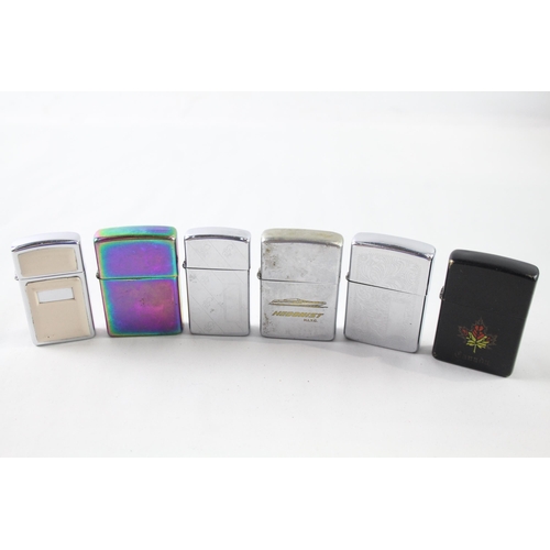 2393 - Six Zippo cigarette lighters to include 1980 Hedonist Yacht, 2010 Spectrum, 1999 Canada etc.