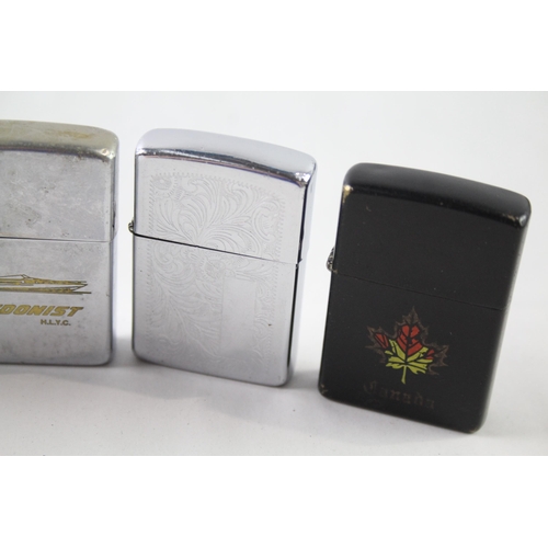 2393 - Six Zippo cigarette lighters to include 1980 Hedonist Yacht, 2010 Spectrum, 1999 Canada etc.