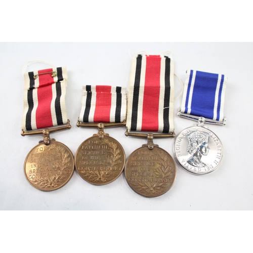 2406 - Four Police Service medals, three Special Constabulary - Charles E. Richardson, Leonard J. Richards ... 