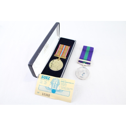 2424 - Two R.A.F. medals presented to 4047726 AC1 D.A. Gasson, one Suez Canal and one General Service with ... 