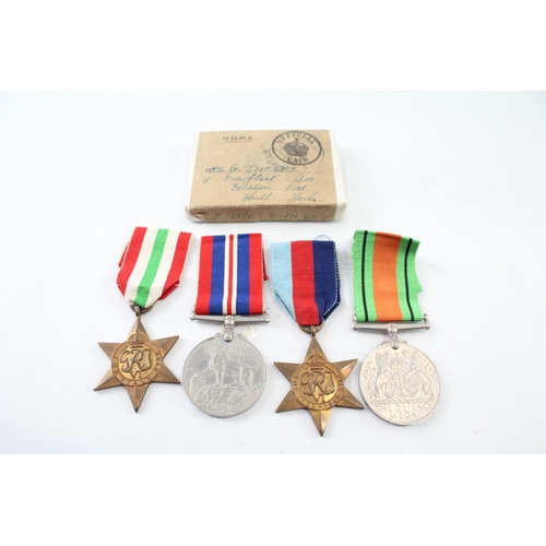 2426 - A boxed WWII army casualty medal group presented to Mrs G Diment with casualty note presented to Pte... 