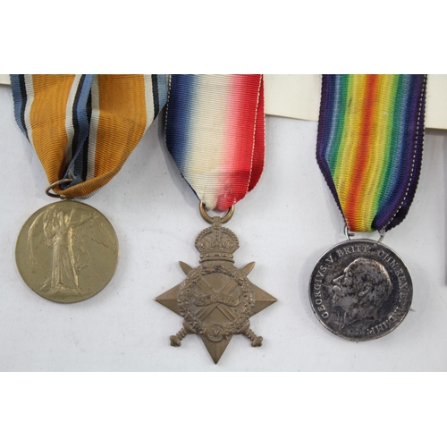 2427 - A WWI British medal trio with original discharge papers presented to 3133 Cpl. Hanley L.N. Lancs