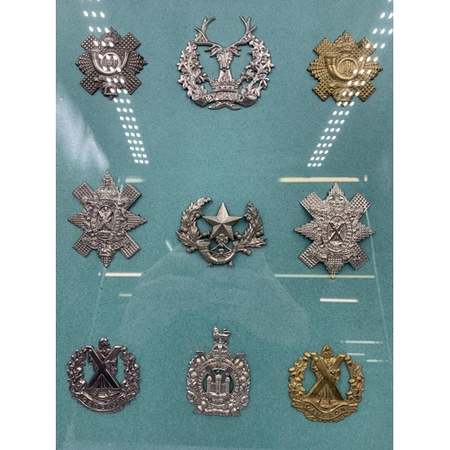 2431 - Nine framed military cap badges