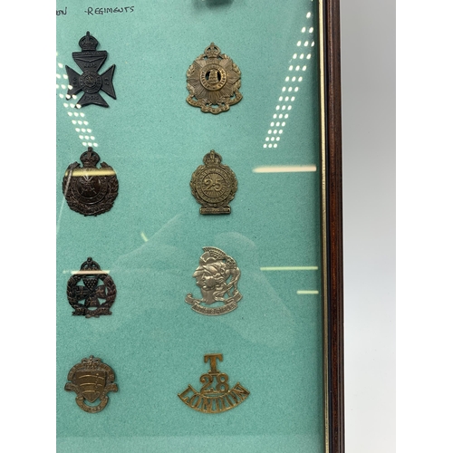 2432 - Twelve framed London Regiments military cap badges