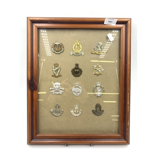 2437 - Twelve framed military cap badges