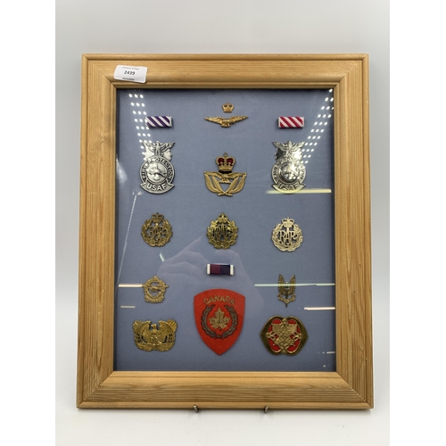 2439 - Eleven framed Air Force Associated military cap badges