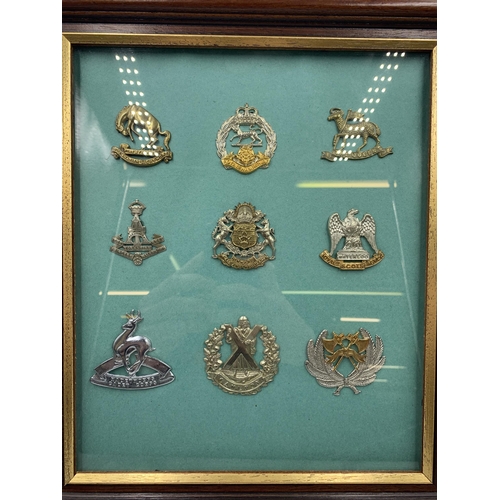 2440 - Nine framed Scottish Regiment military cap badges