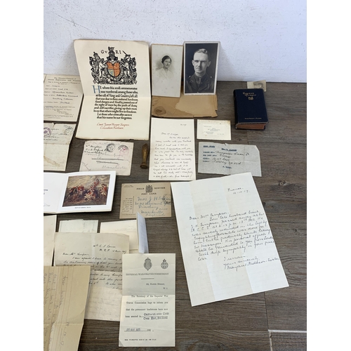 2446 - A collection of WWI ephemera related to Lieut. James Harper Simpson of the 8/Lancashire Fusiliers to... 