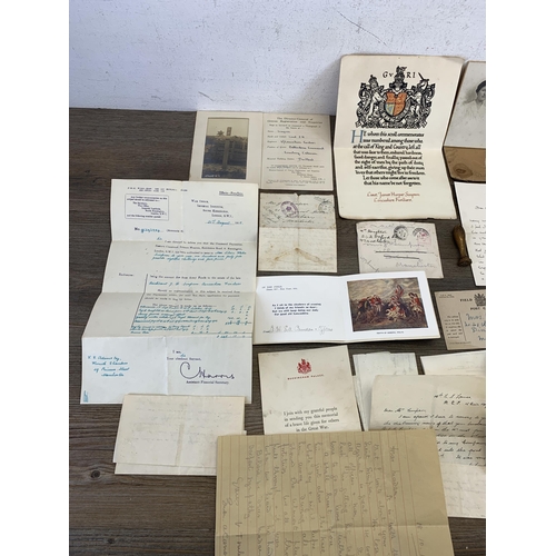 2446 - A collection of WWI ephemera related to Lieut. James Harper Simpson of the 8/Lancashire Fusiliers to... 