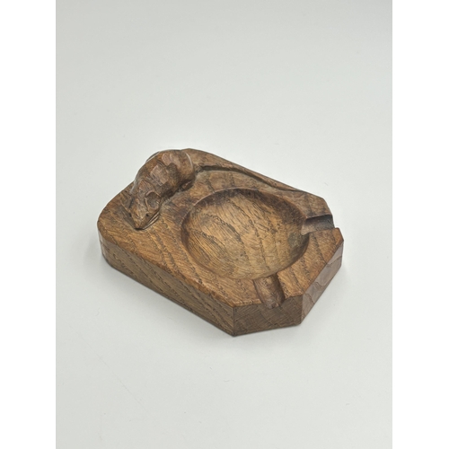 2452 - A Robert 'Mouseman' Thompson carved oak ashtray - approx. 3.5cm high x 10cm wide x 8cm deep