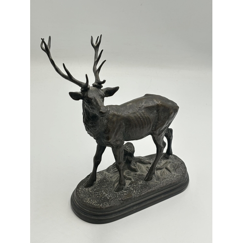 2454 - A 19th century Alfred Dubucand bronze sculpture of a stag - approx. 20cm high x 16.5cm wide x 7cm de... 