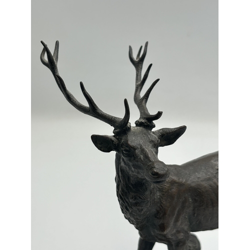 2454 - A 19th century Alfred Dubucand bronze sculpture of a stag - approx. 20cm high x 16.5cm wide x 7cm de... 