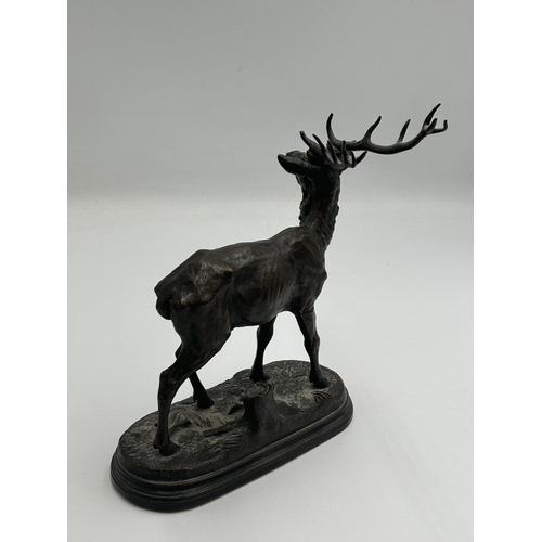 2454 - A 19th century Alfred Dubucand bronze sculpture of a stag - approx. 20cm high x 16.5cm wide x 7cm de... 