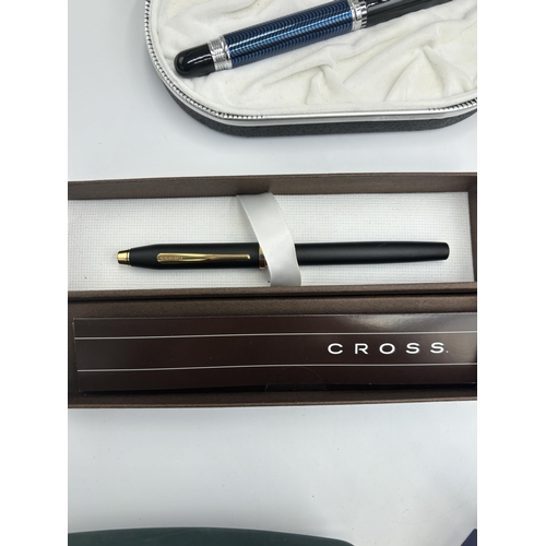 2457 - Nine writing instruments to include boxed Waterman fountain pen and ballpoint pen set, boxed Cross C... 